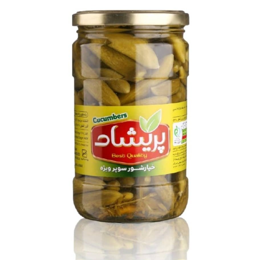 خيارشور مخصوص ظرف شيشه اي 750 گرمي پريشاد