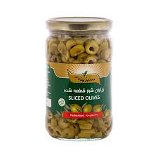 کنسرو زيتون سبز قطعه شده جار شيشه اي 650 g سبزينه