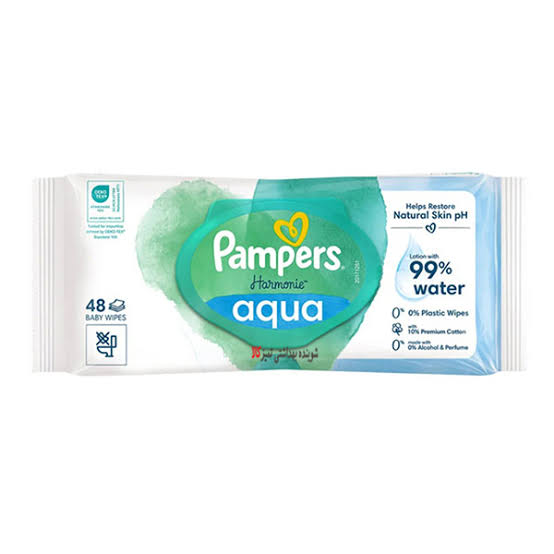 دستمال مرطوب کودک پمپرز مدل Harmonie Aqua بسته 48 عددي