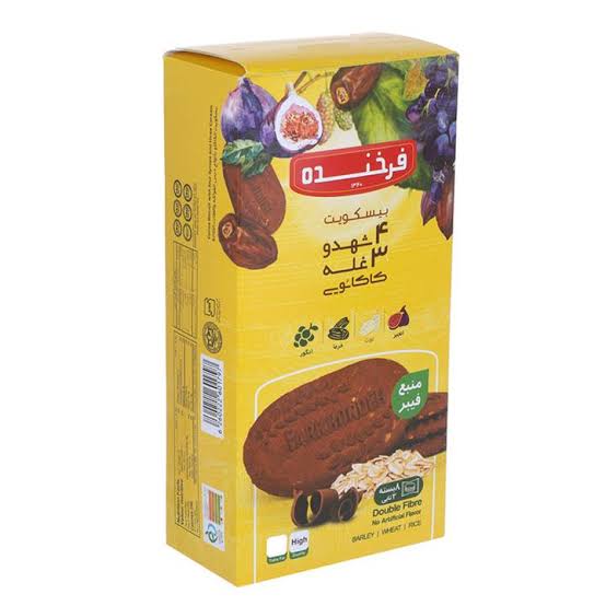 بيسکويت 4 شهد و 3 غله کاکائويي فرخنده 300 گرم